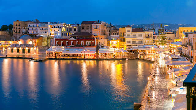 Hafen von Chania bei Nacht, Kreta