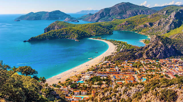Ölüdeniz Beach und die benachbarte Lagune,Türkische Ägäis, Türkei.