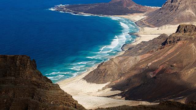 Blick vom Monte Verde zum Praia Grande, Atlantik, São Vicente, Kapverden