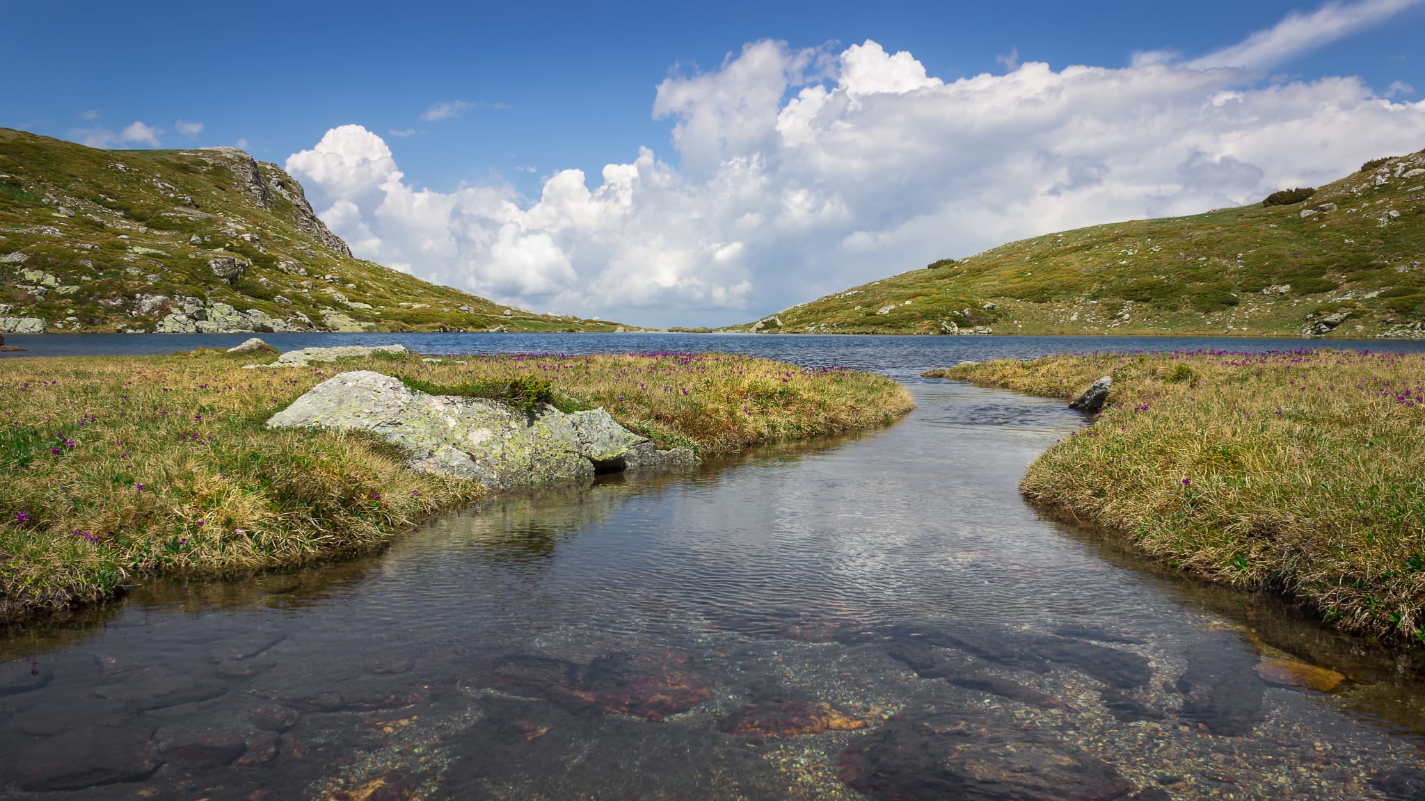 Gebirgsbach der in den Gletschersee dunkle Unterwasserfelsen©Nikola Spasic Photography/iStock / Getty Images Plus via Getty Images