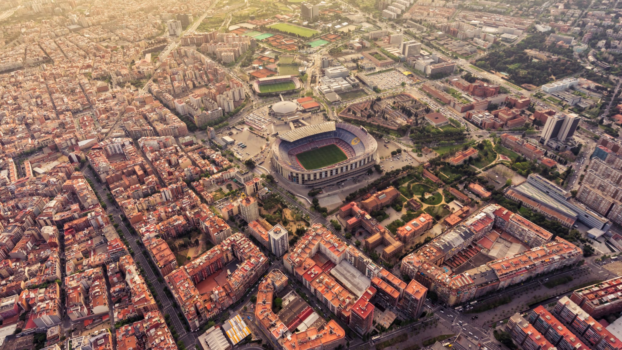 Das Viertel Les Corts mit dem Stadium Camp Nou, Barcelona, Spanien