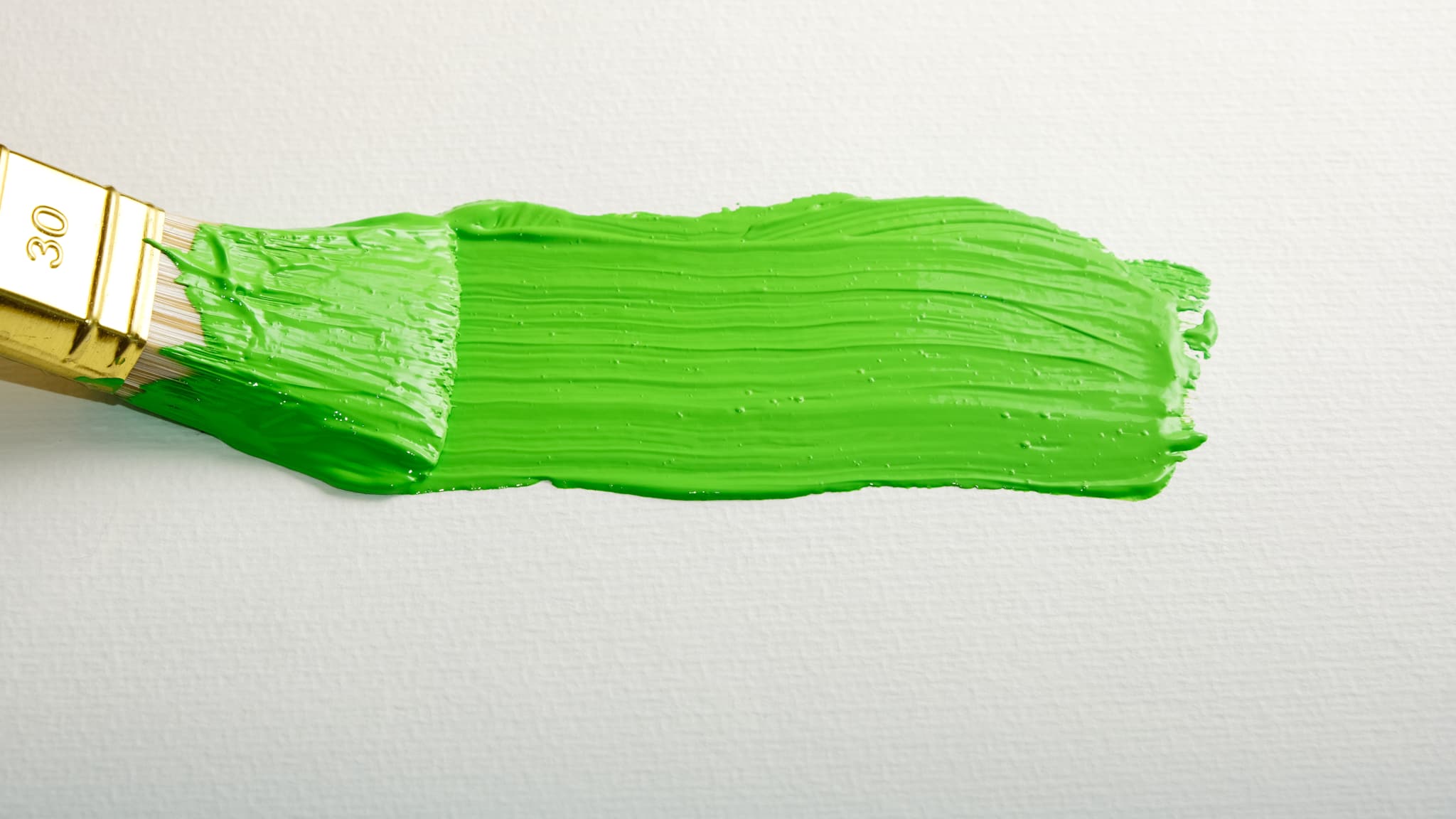 Ein Pinsel malt eine weiße Fläche grün an