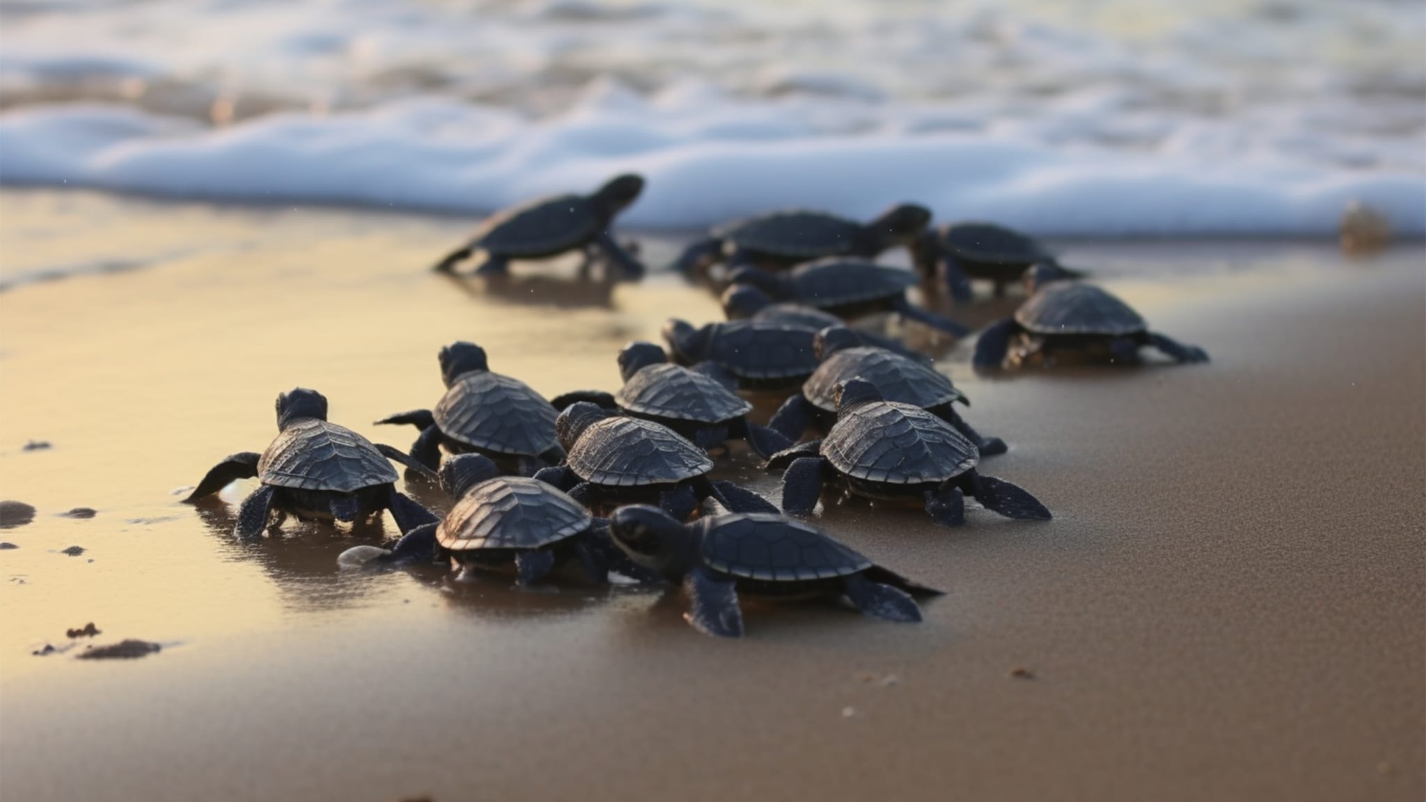 Babyschildkröten am Meer, KI generiert