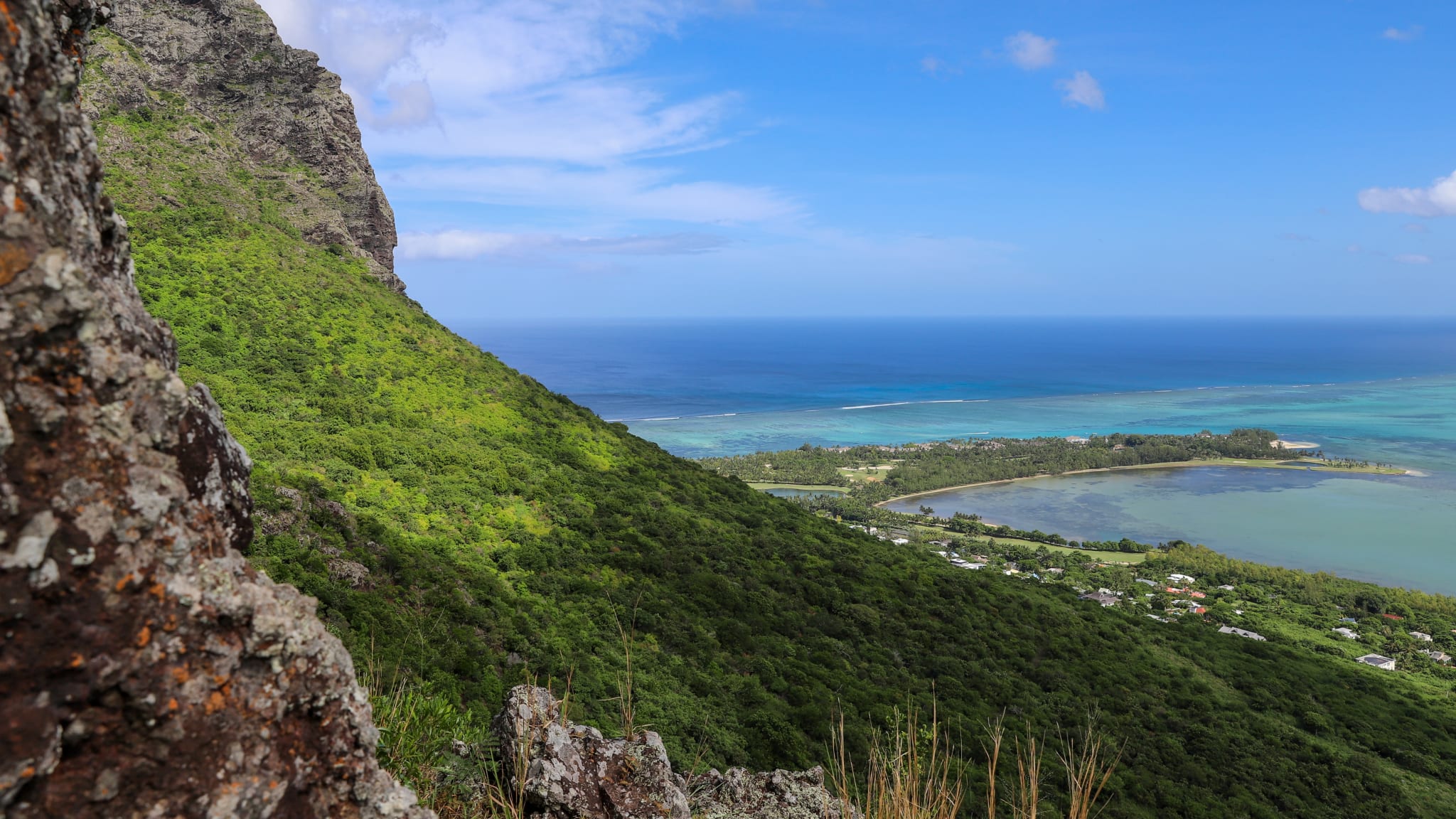 Ein grüner Berghang auf der Insel Mauritius. © Astrid Därr