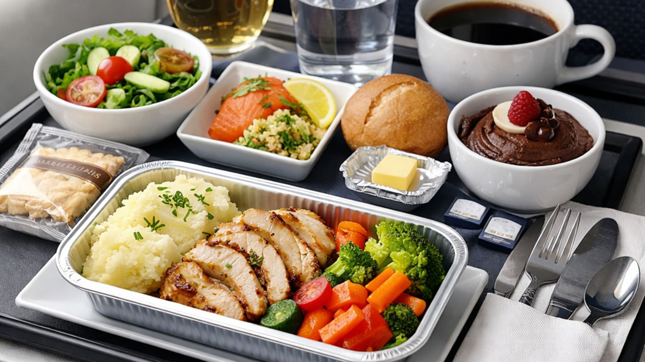 Essen im Flugzeug - Bild: KI-generiert