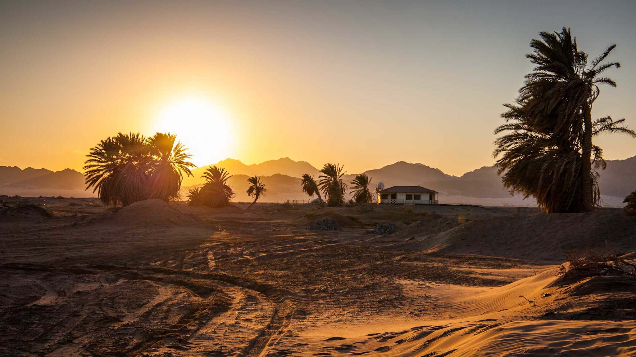 Sonnenuntergang in der Nabq Wüste in Ägypten.