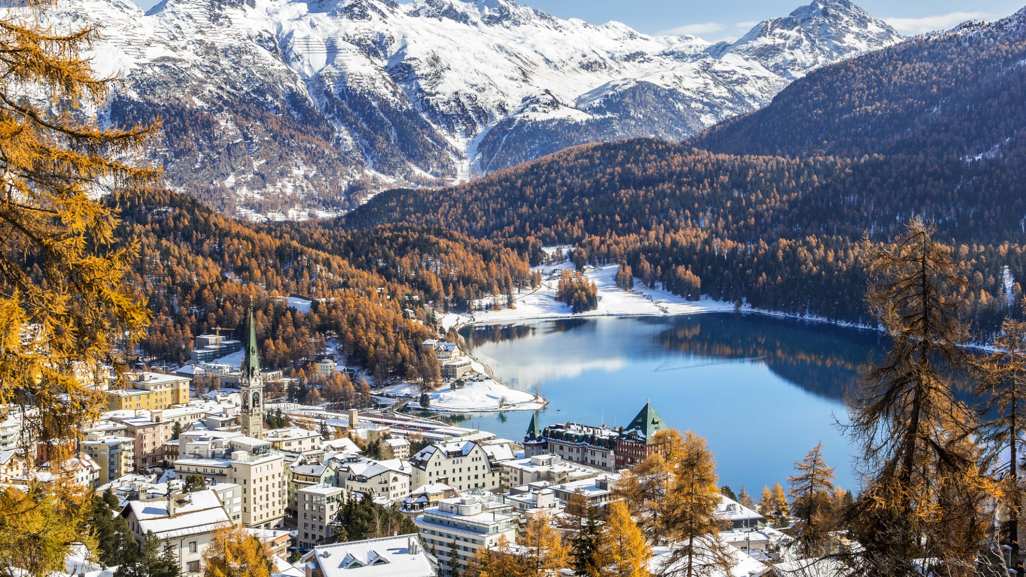 St. Moritz und St. Moritzsee im Winter, Schweiz