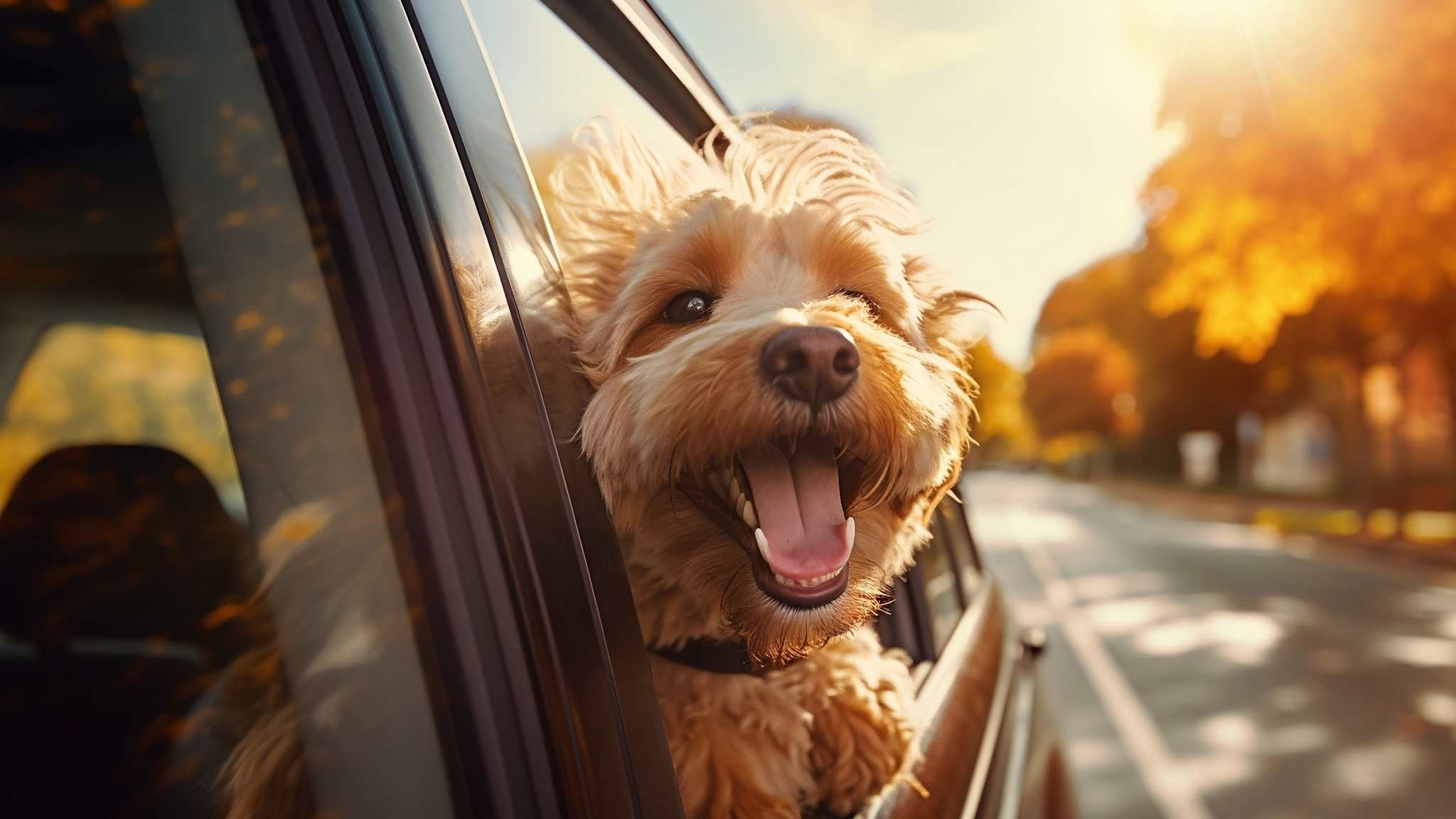 Hund sitzt im fahrenden Auto