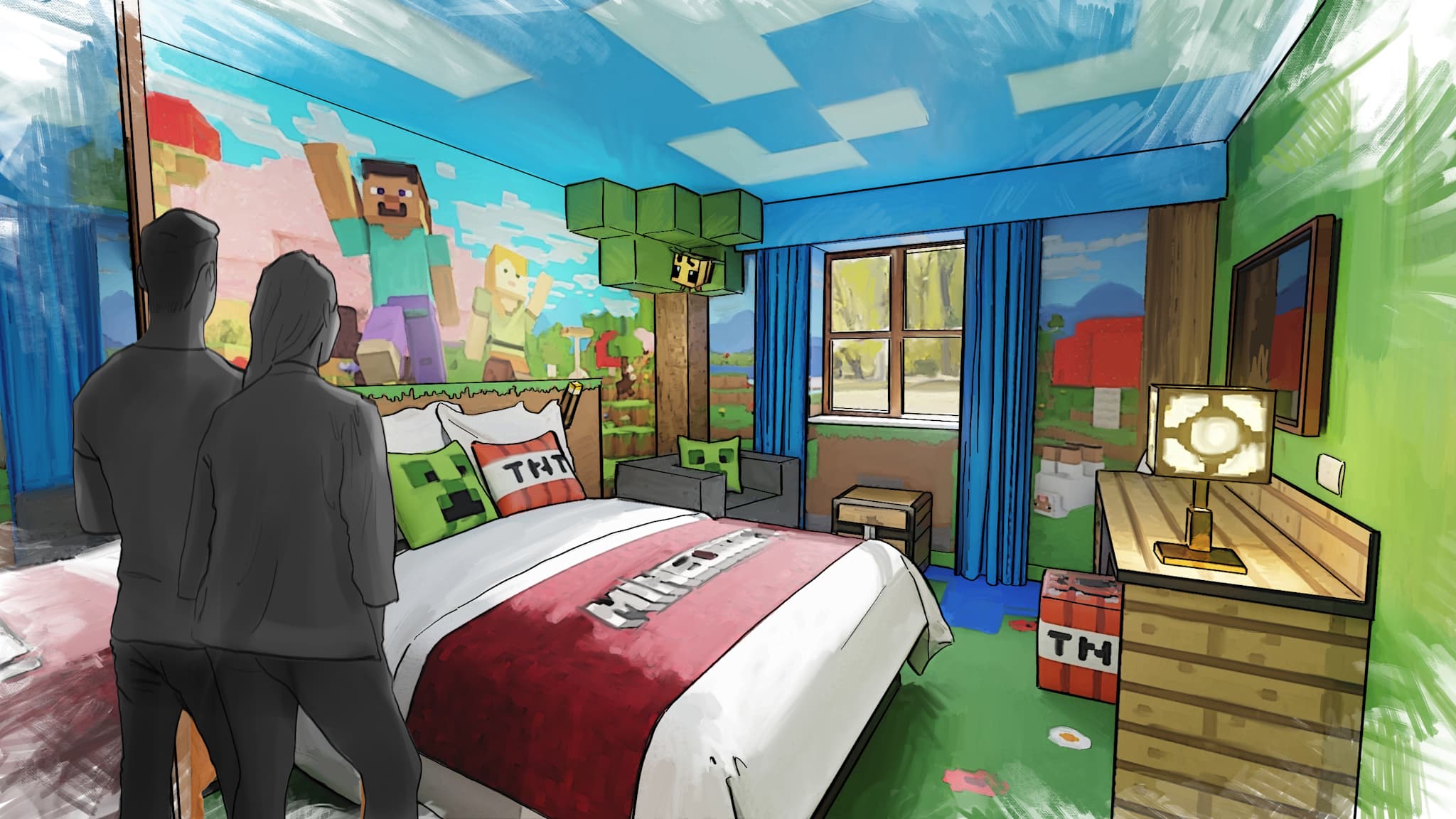 Illustration eines Hotelzimmers im geplanten Minecraft-Hotel.