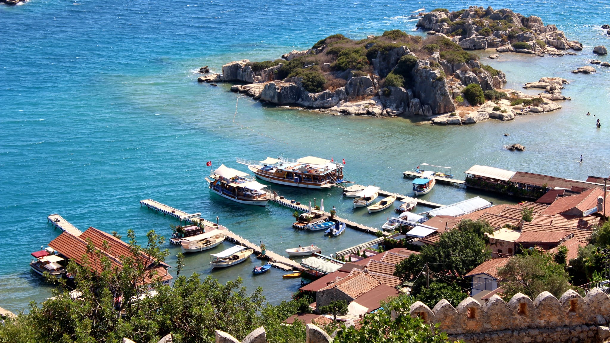 High Angle View Of Boats Moored In Turkey