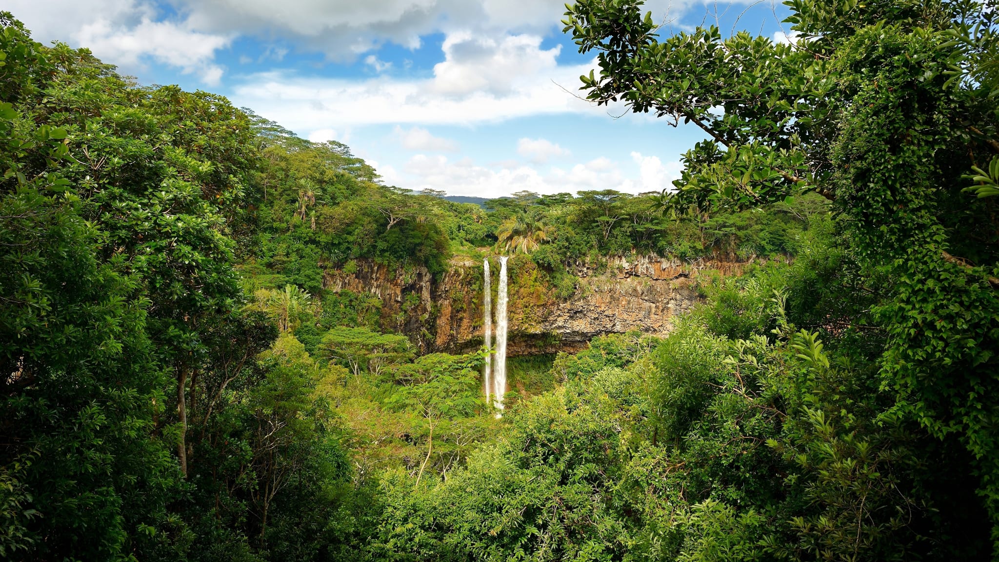 Scenic Chamarel falls in jungle of Mauritius island