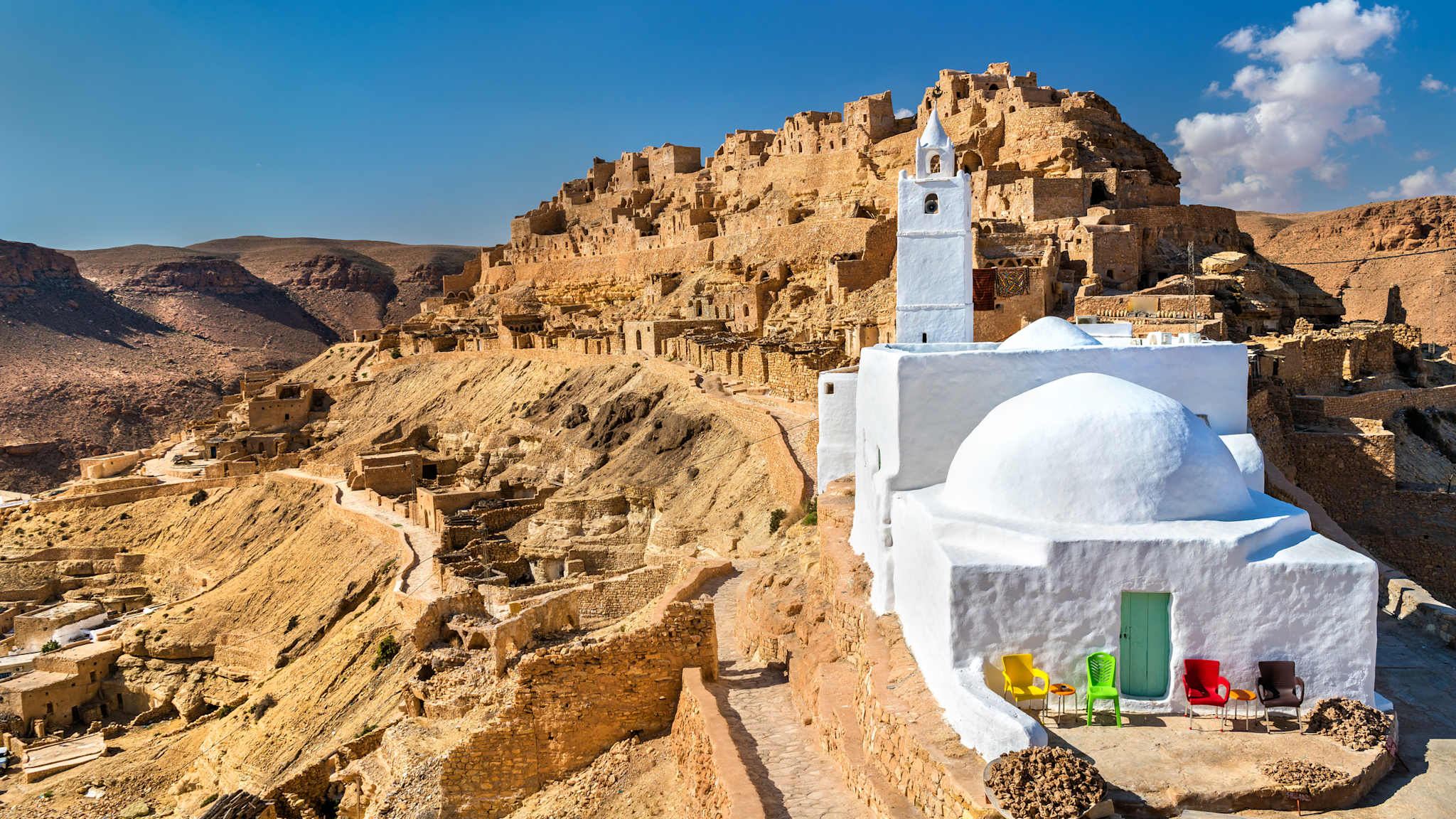 Moschee von Chenini, ein ein befestigtes Berberdorf in Süd-Tunesien