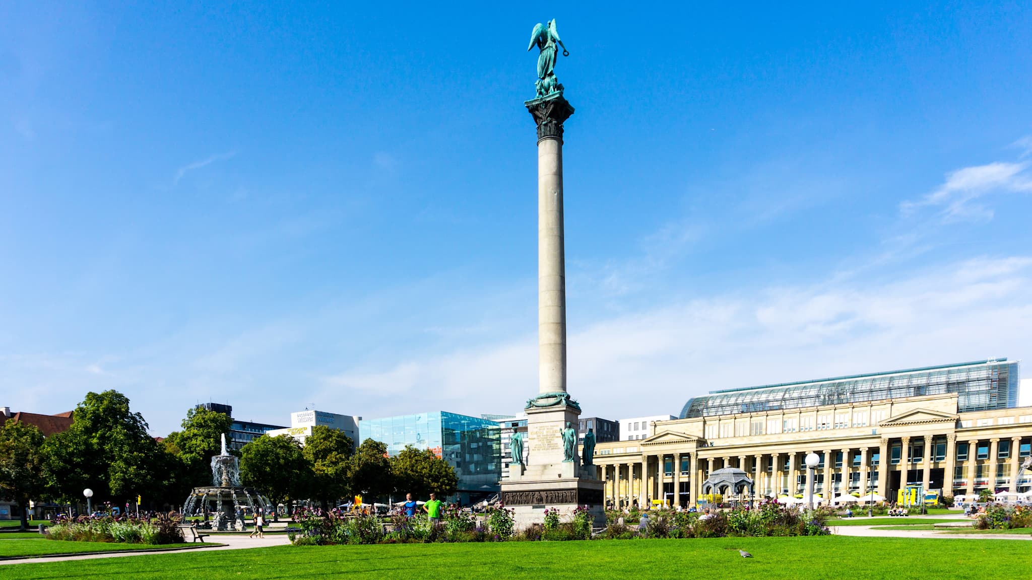 Jubilee Column Against Blue Sky At Schlossplatz In City