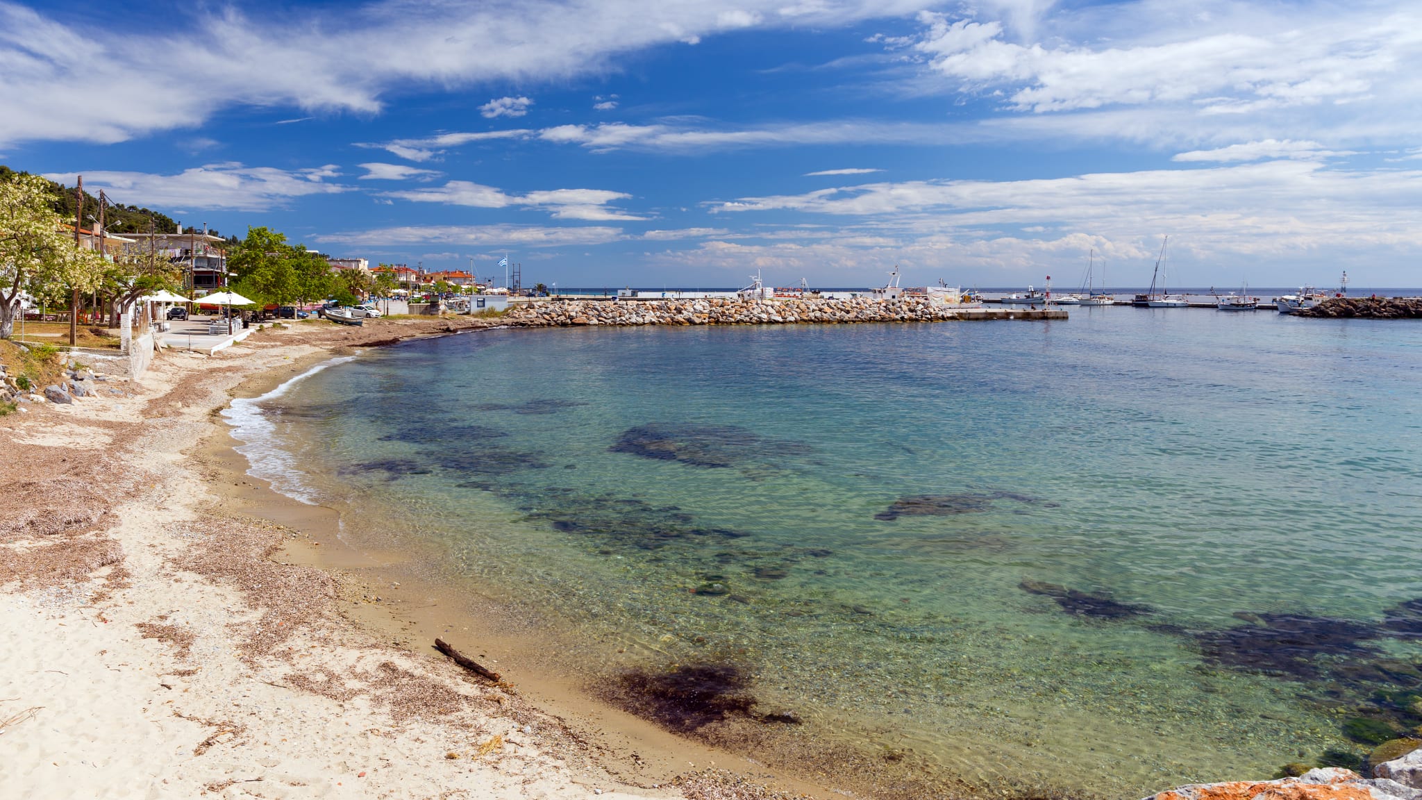 Sandy beach in Nea Skioni village, Halkidiki, Greece