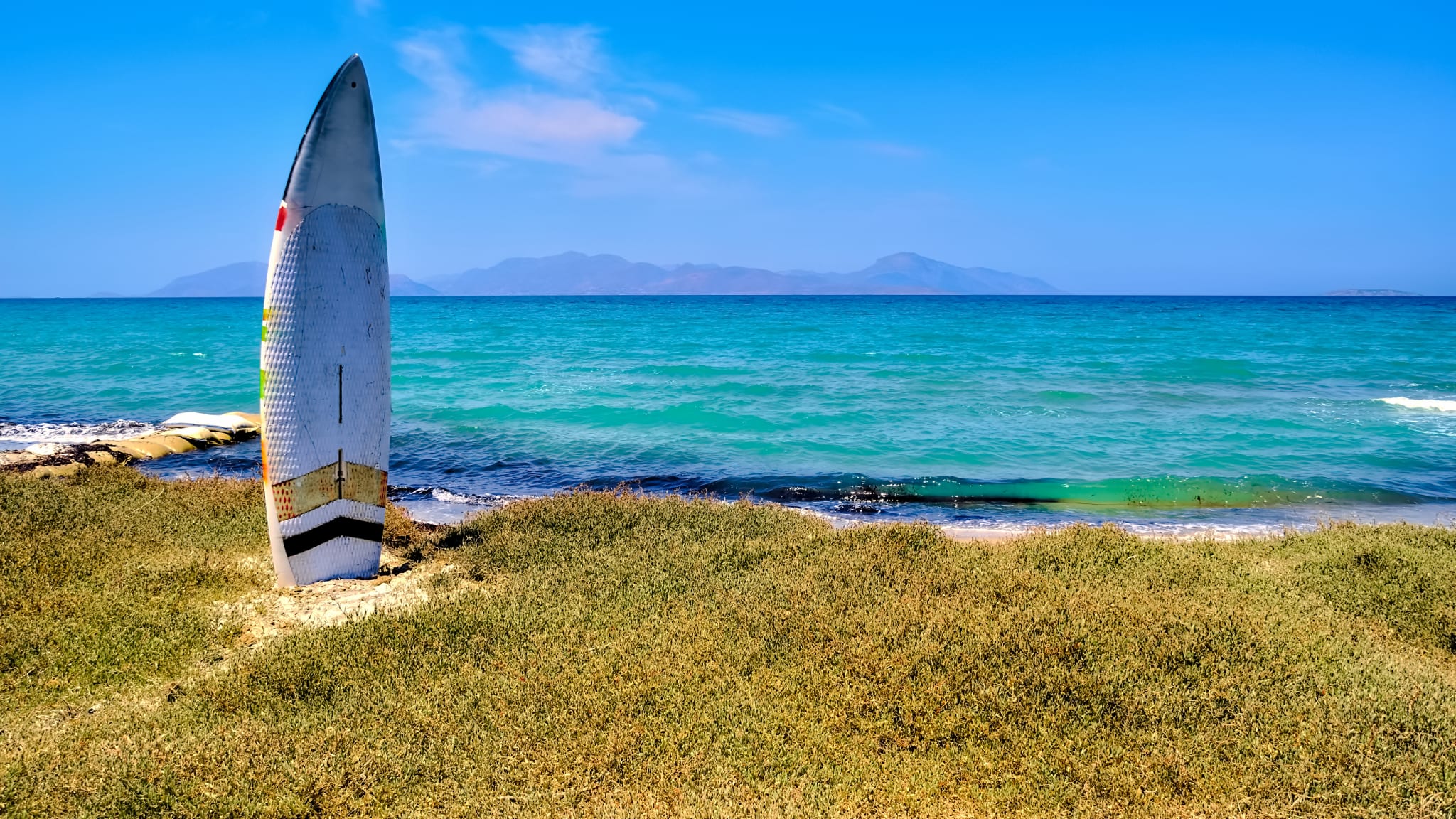 Surfbrett am Strand, Kos, Griechenland