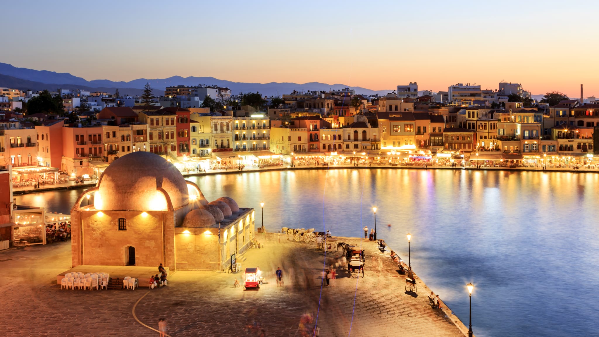 Chania city harbor by night