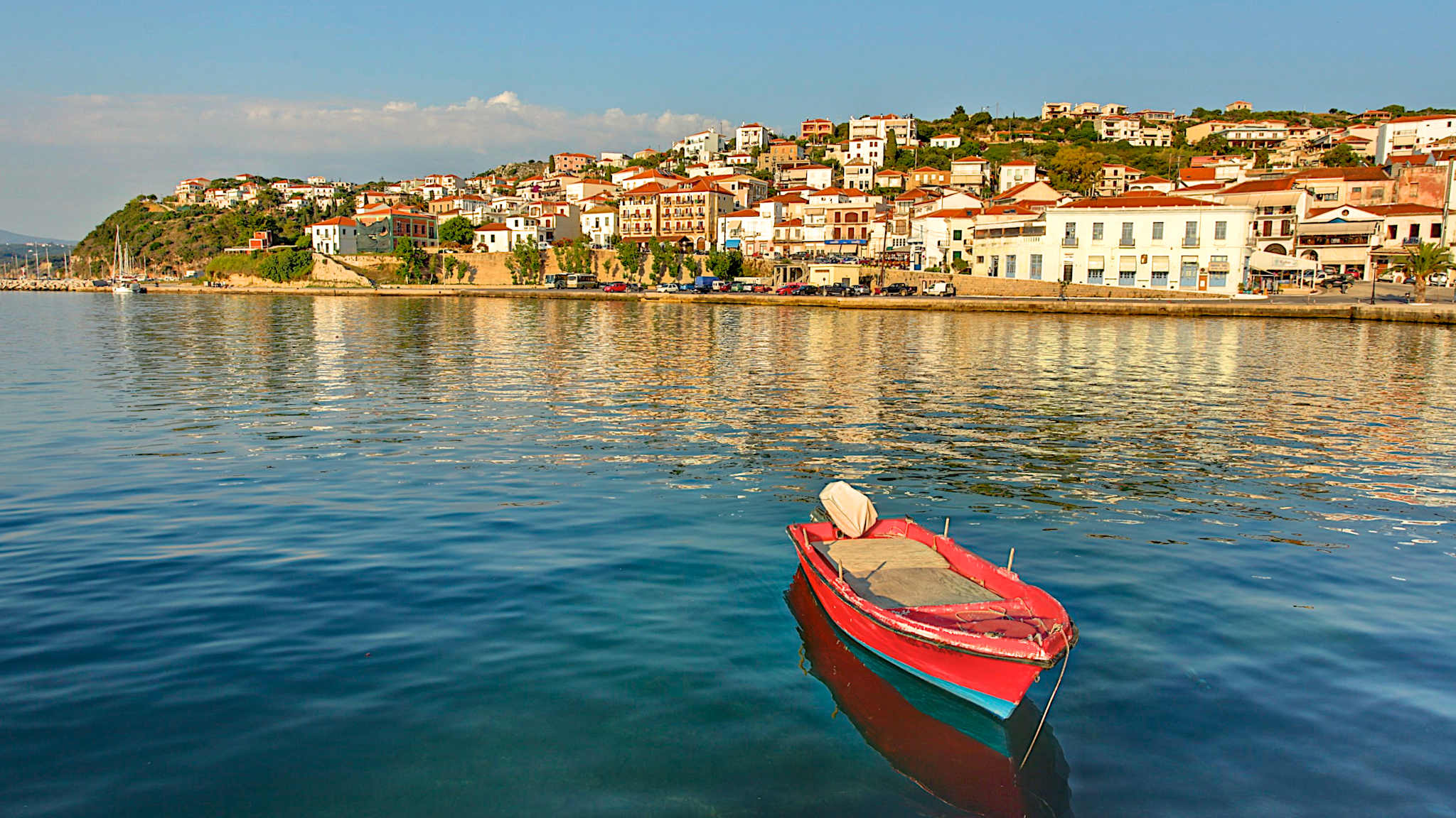 Pylos harbour at sunset