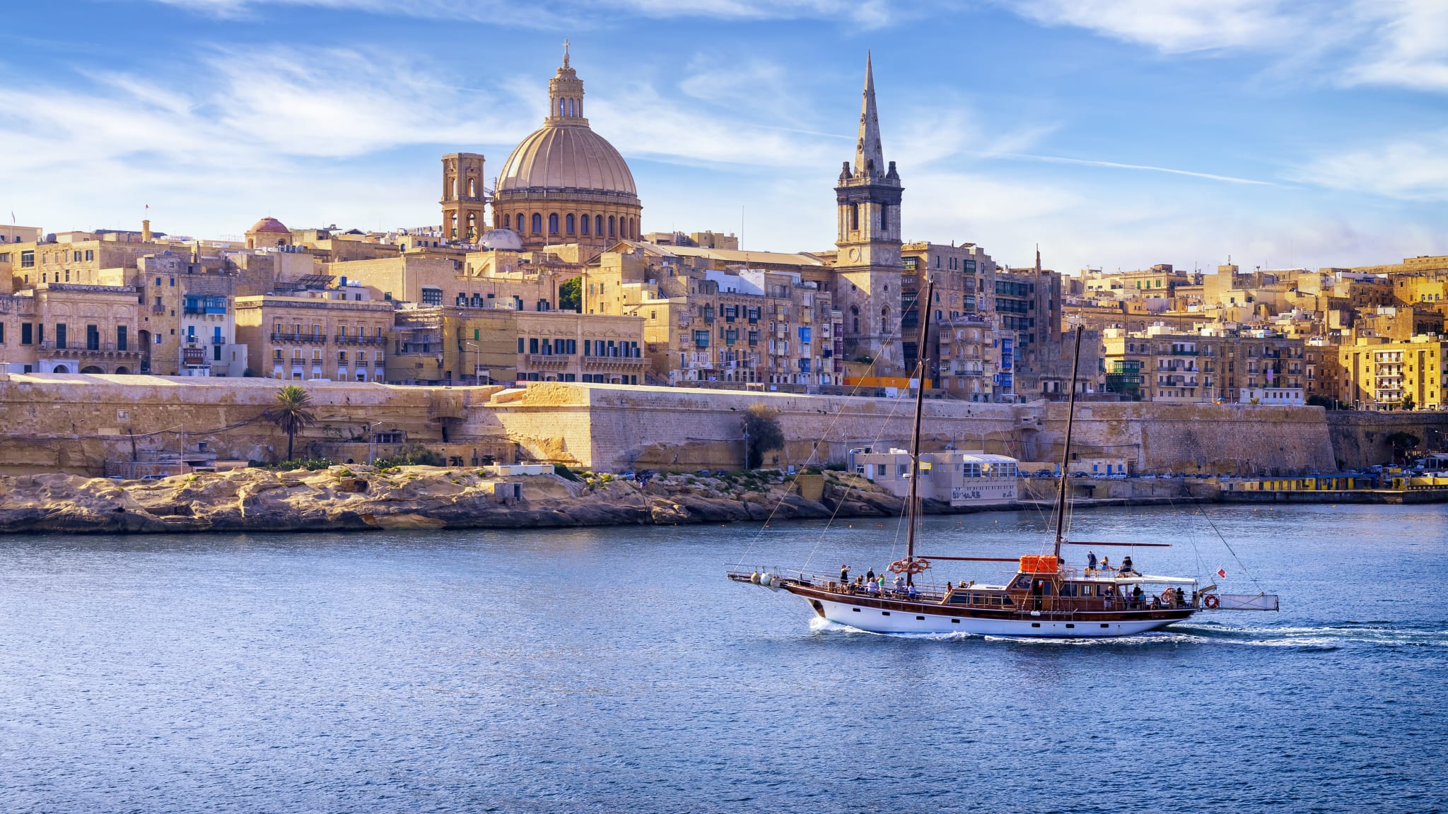 Kathedrale St. Paul und Hafen Marsamxett, Valletta, Malta