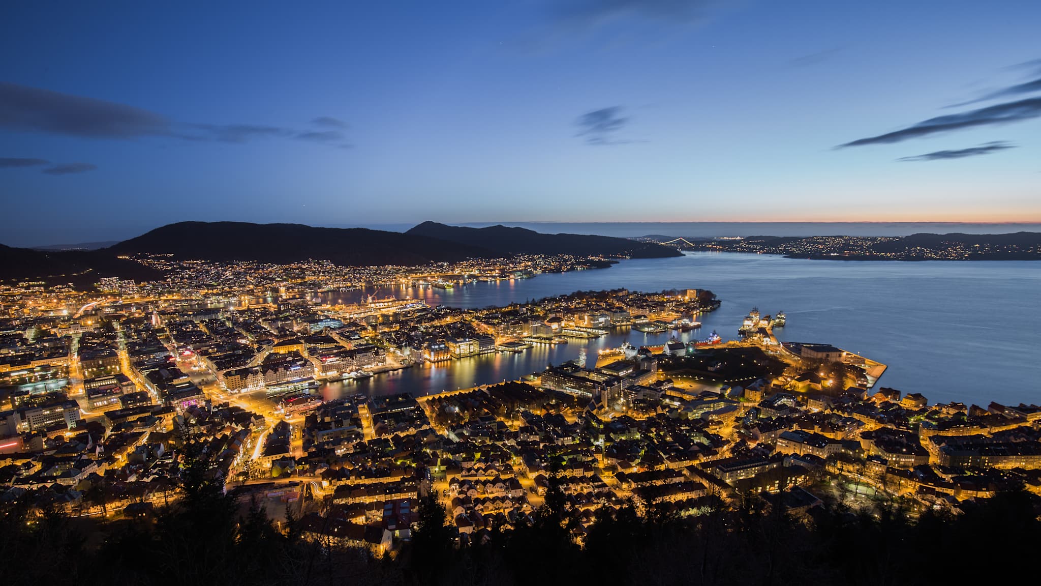 Bergen by night, Norway.