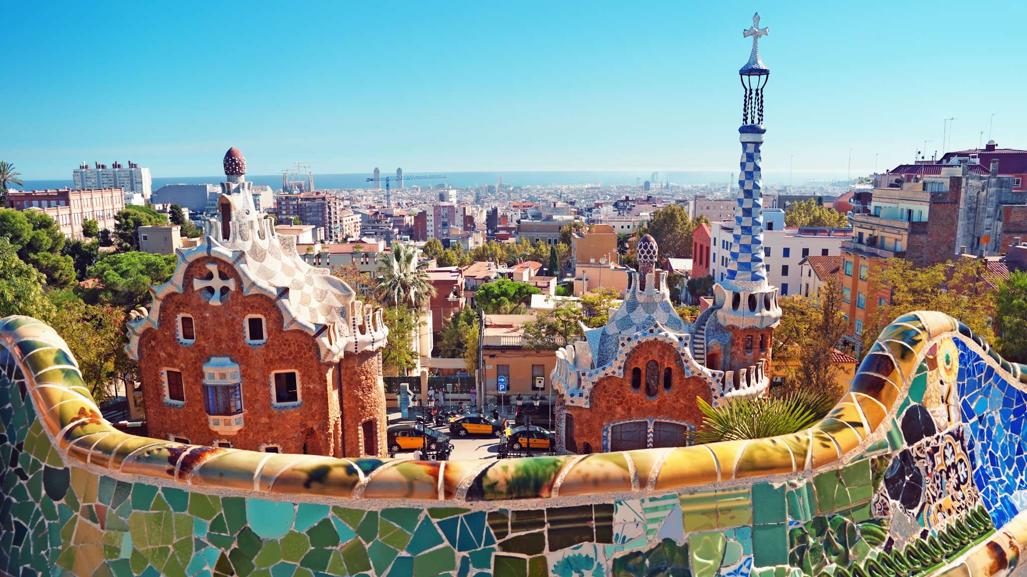 Stadtansicht der Park Guell in Barcelona, Spanien