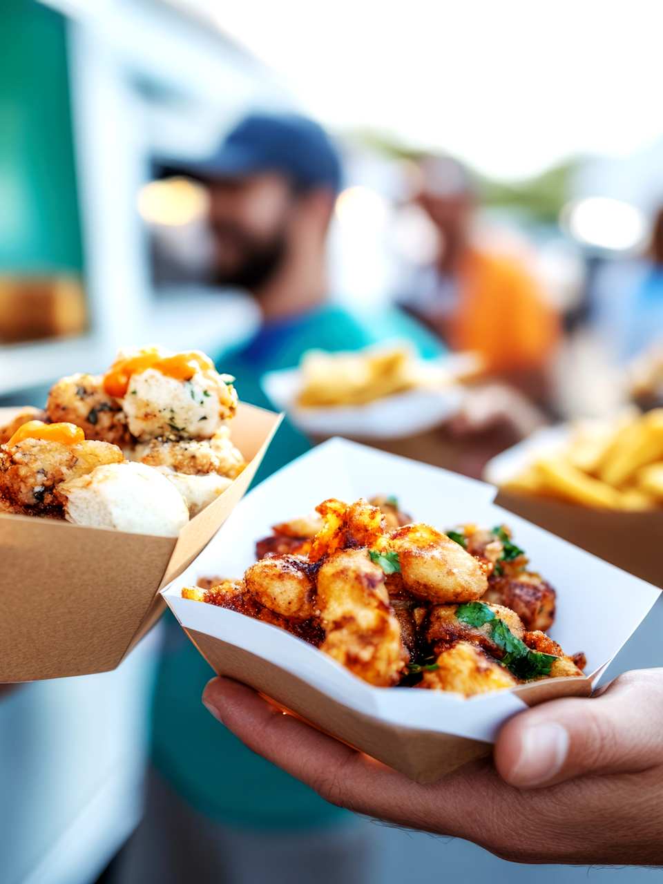 Menschen mit Fast Food an einem Food-Truck