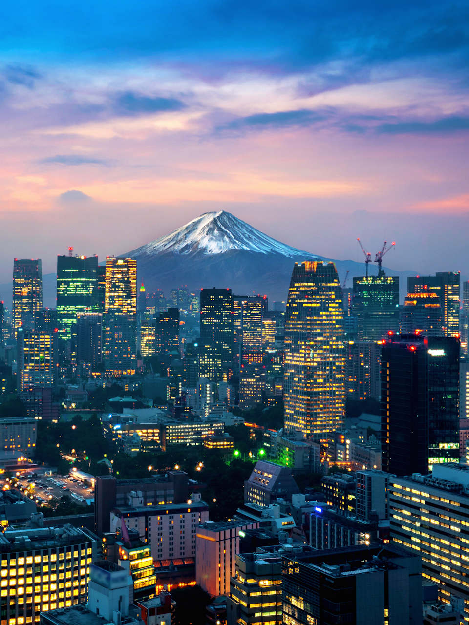 Skyline von Tokio mit dem Fuji im Hintergrund.