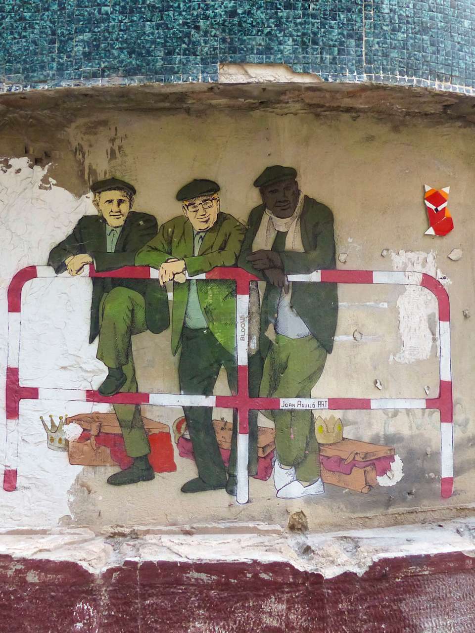 Graffiti von drei Männern mit Baskenmütze in Palma