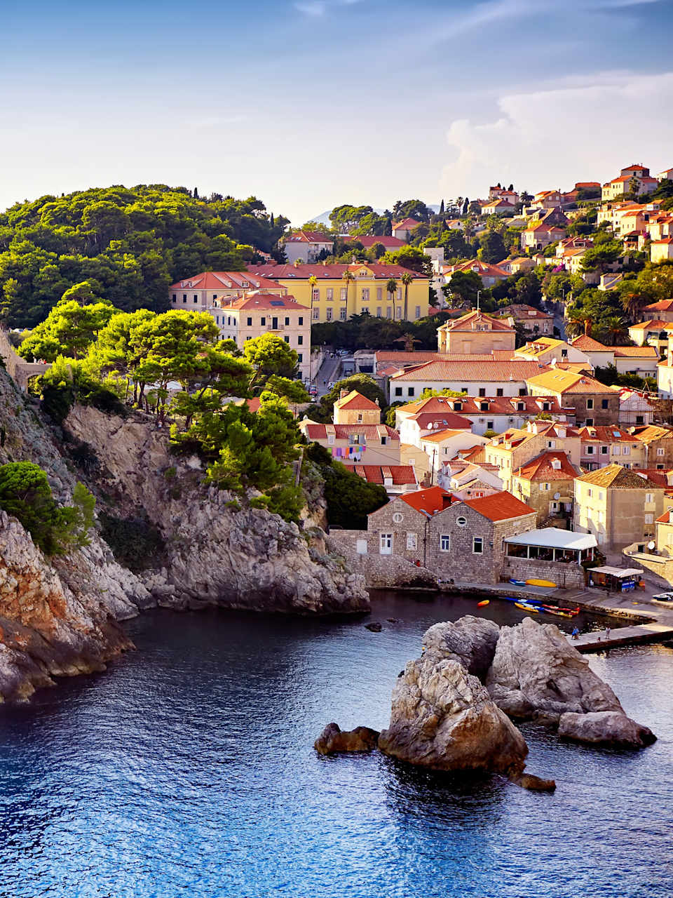 The General view of Dubrovnik - Fortresses Lovrijenac and Bokar seen from south old walls a. Croatia. South Dalmatia.