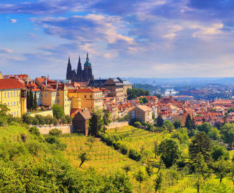 Blick über ein Häusermeer mit vielen alten Kirchtürmen