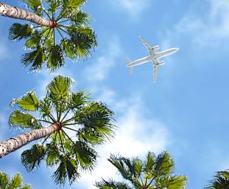 Flugzeug von unten am Himmel