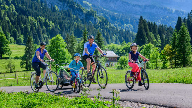 Familie während einer Radtour im Allgäu © ARochau - stock.adobe.com