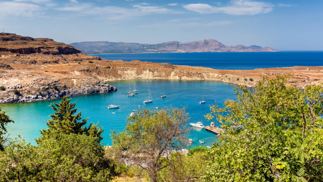 Harbor in Lindos, Rhodes, Greece