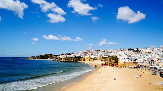 Sunny beach vacation with blue sky