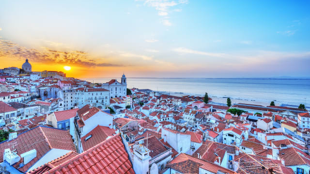 Sunrise over the rooftops of Alfama. Lisbon