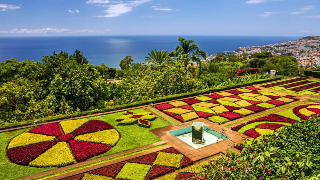 Ein Garten mit bunten Mustern am Meer