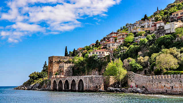 Dockyard and arsenal in Alanya on a beautiful, sunny day, Turkey