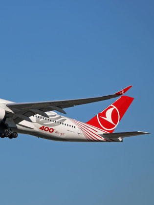 Ein Flugzeug von Turkish Airlines in der Luft.