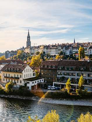 Häuser am Fluss in Bern, Schweiz