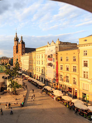 Krakow, main square with St. Mary's basilica