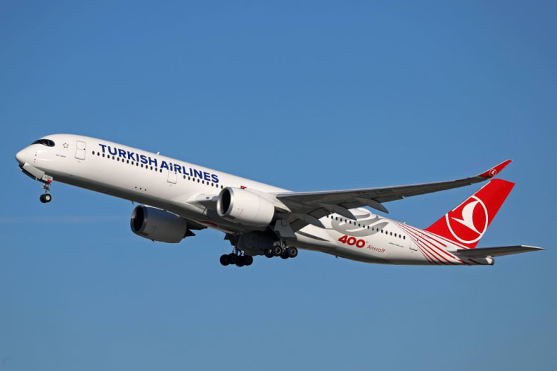 Ein Flugzeug von Turkish Airlines in der Luft.