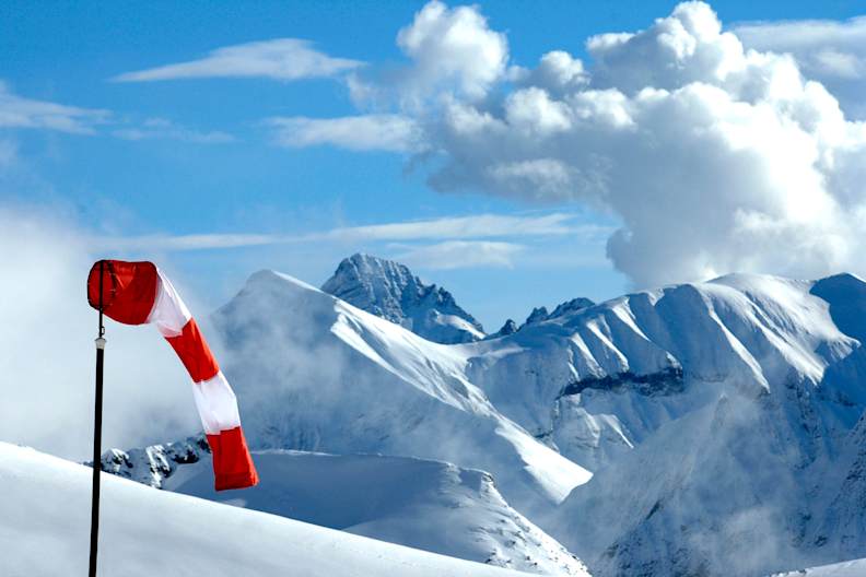 Blick auf die Berge im Skigebiet Oberstorf