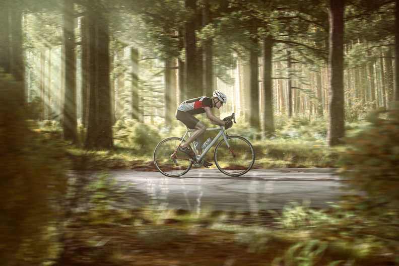 Rennradfahrer im Wald