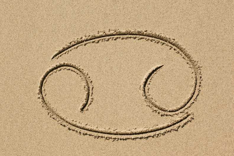 Sternzeichen Krebs im Sand.