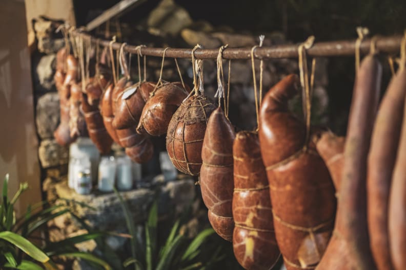 Marktstand mit Sobrasada-Wurst