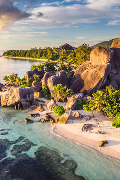 Anse Source d’Argent im Sonnenuntergang, Seychellen