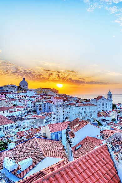 Sunrise over the rooftops of Alfama. Lisbon