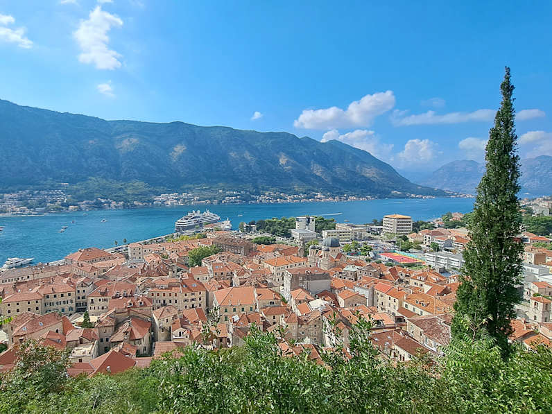 Ausblick vom Wanderweg aus auf Kotor und das Meer in Montenegro © Philip Bucher