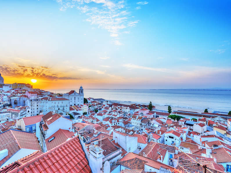 Sunrise over the rooftops of Alfama. Lisbon