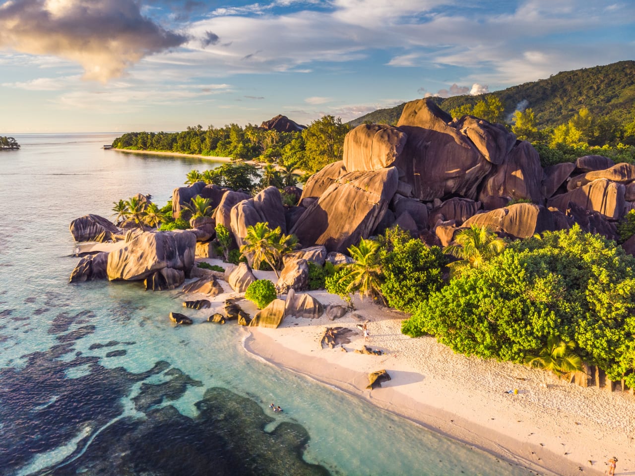 Anse Source d’Argent im Sonnenuntergang, Seychellen