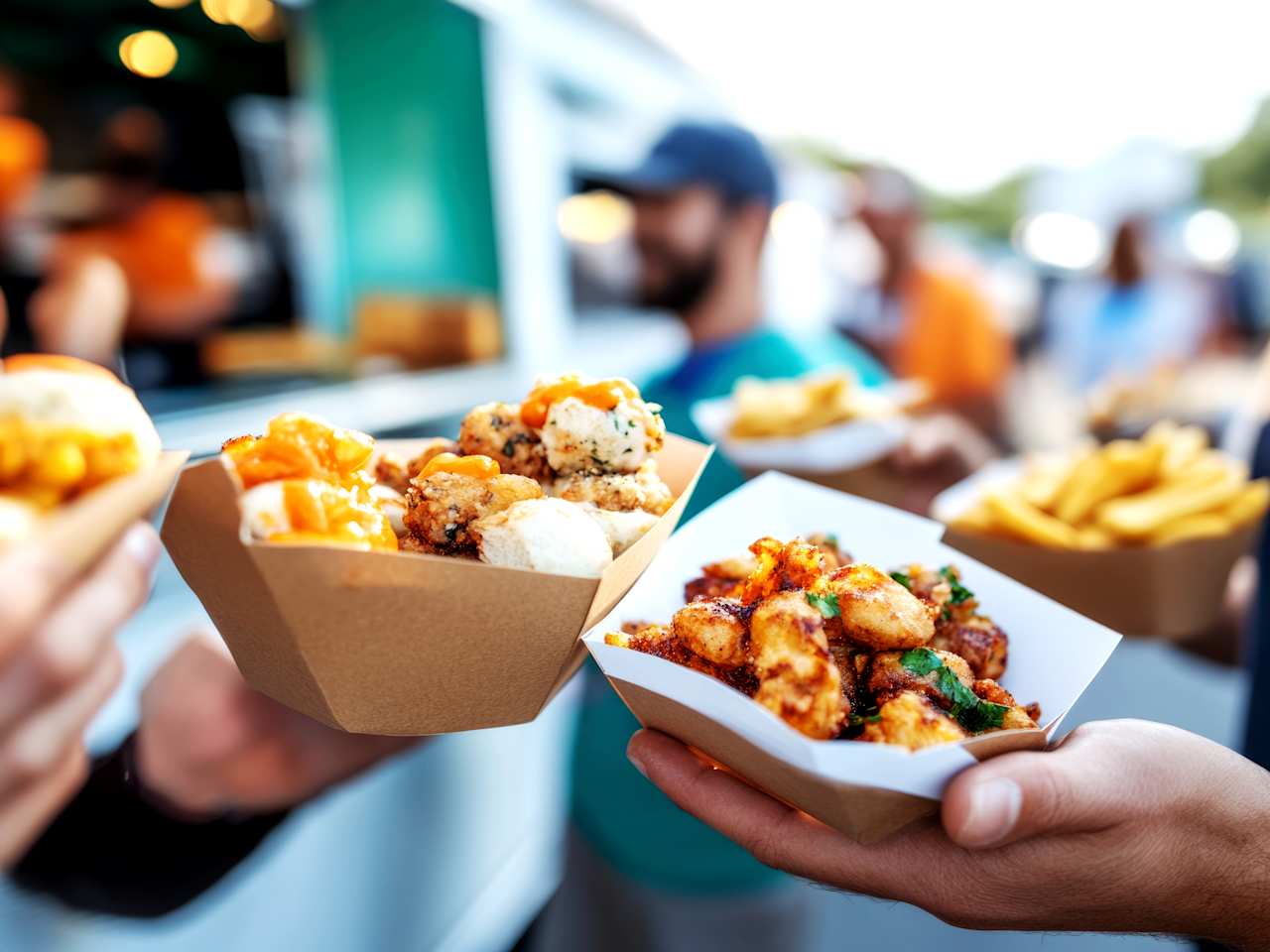 Menschen mit Fast Food an einem Food-Truck